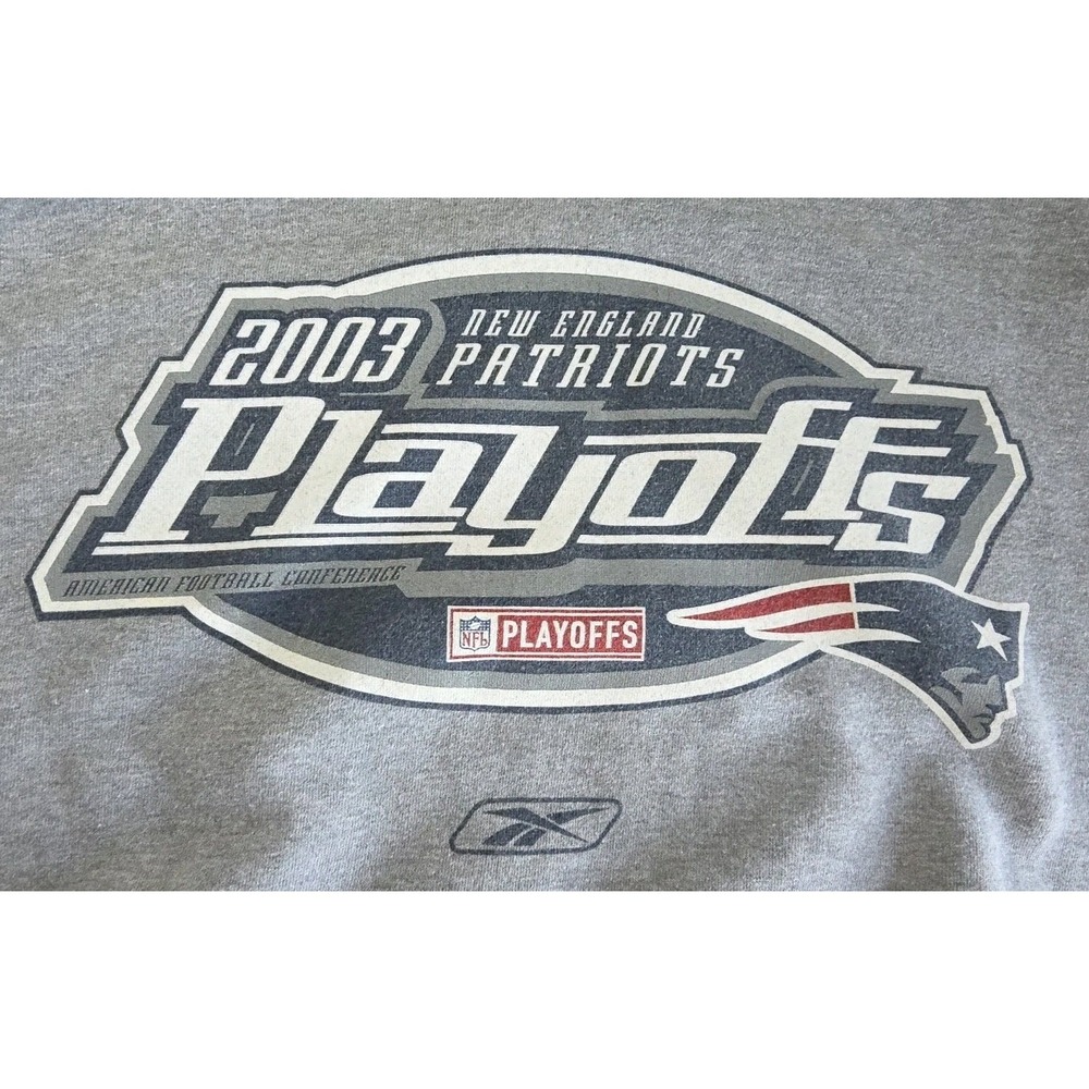 REEBOK NFL TEAM APPAREL NEW ENGLAND PATRIOTS 2003 PLAYOFFS HOODIE GRAY XL